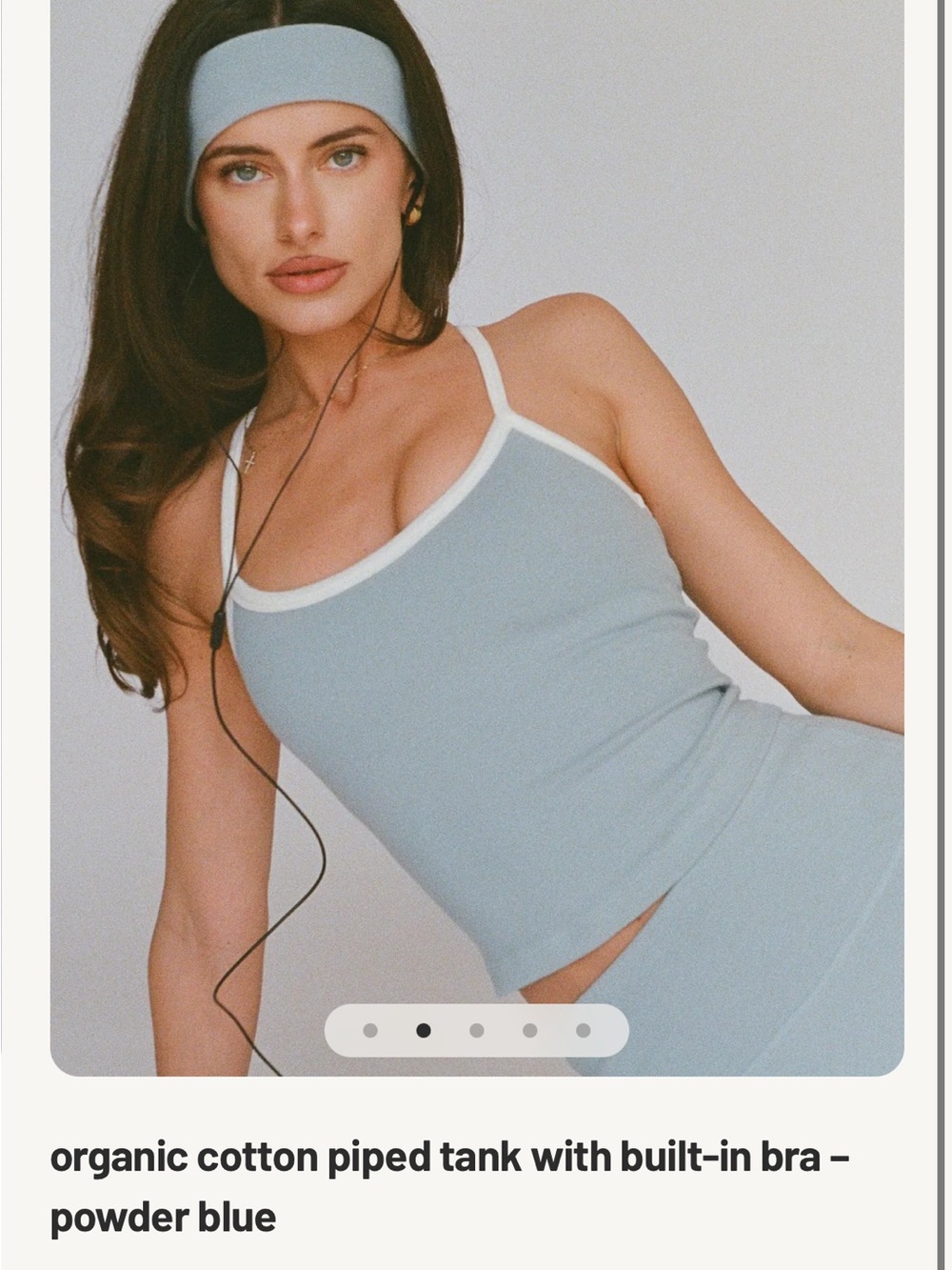 Layere Powder Blue Organic Cotton Piped Tank Built-In Bra + matching headband
